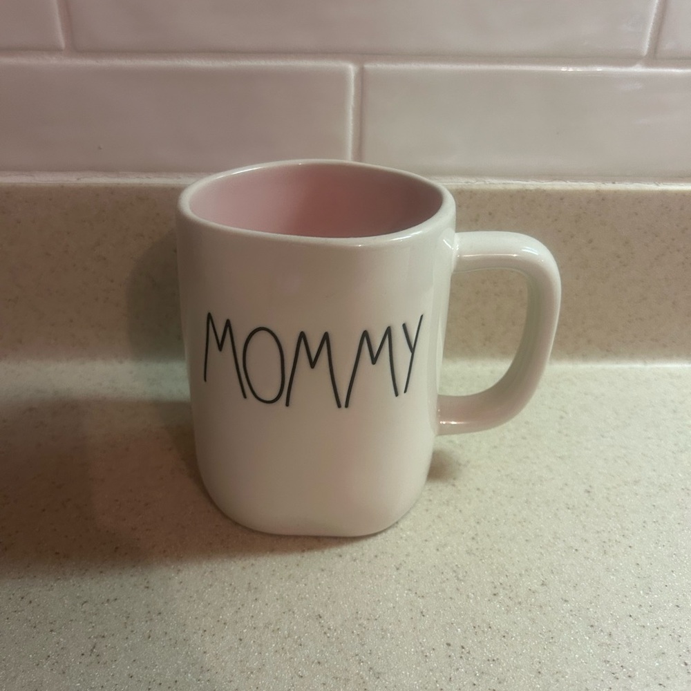 Rae Dunn Mommy Mug - Soft Pink Interior and White Exterior